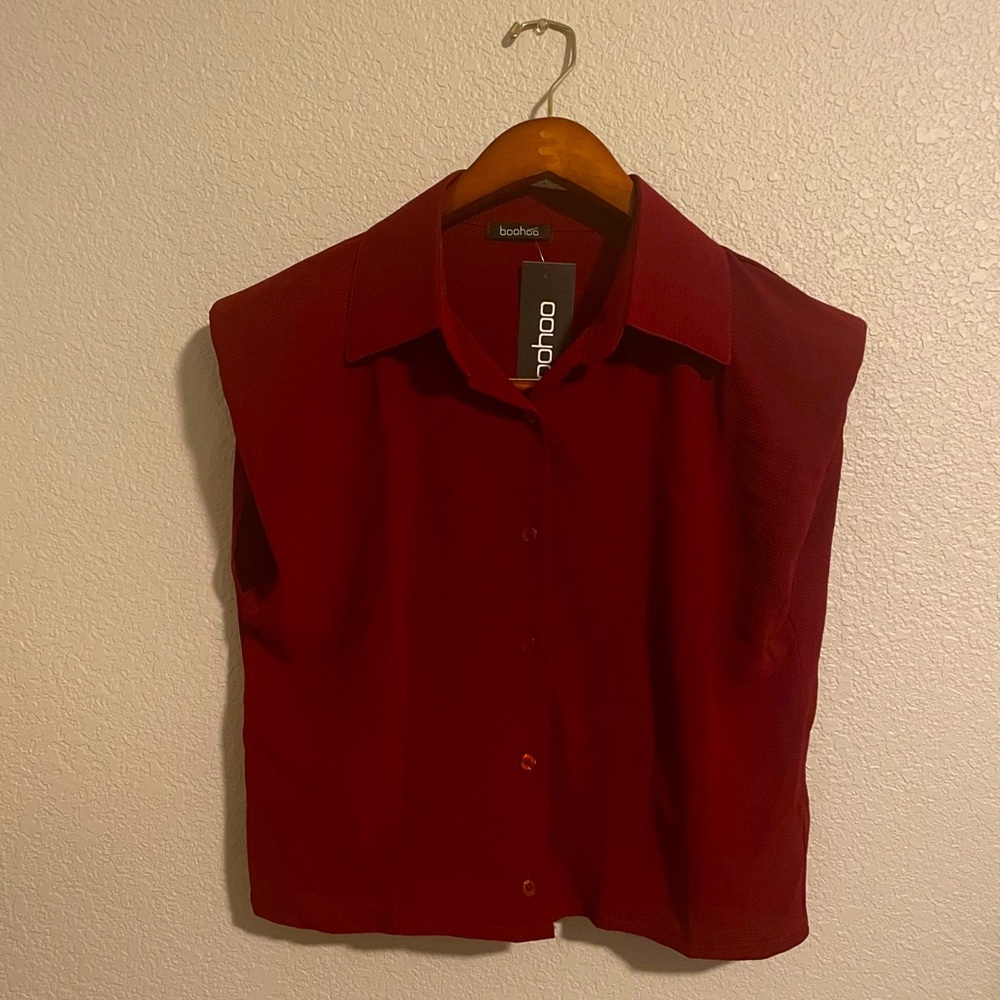 Red Boohoo Sleeveless top with Shoulder Pads